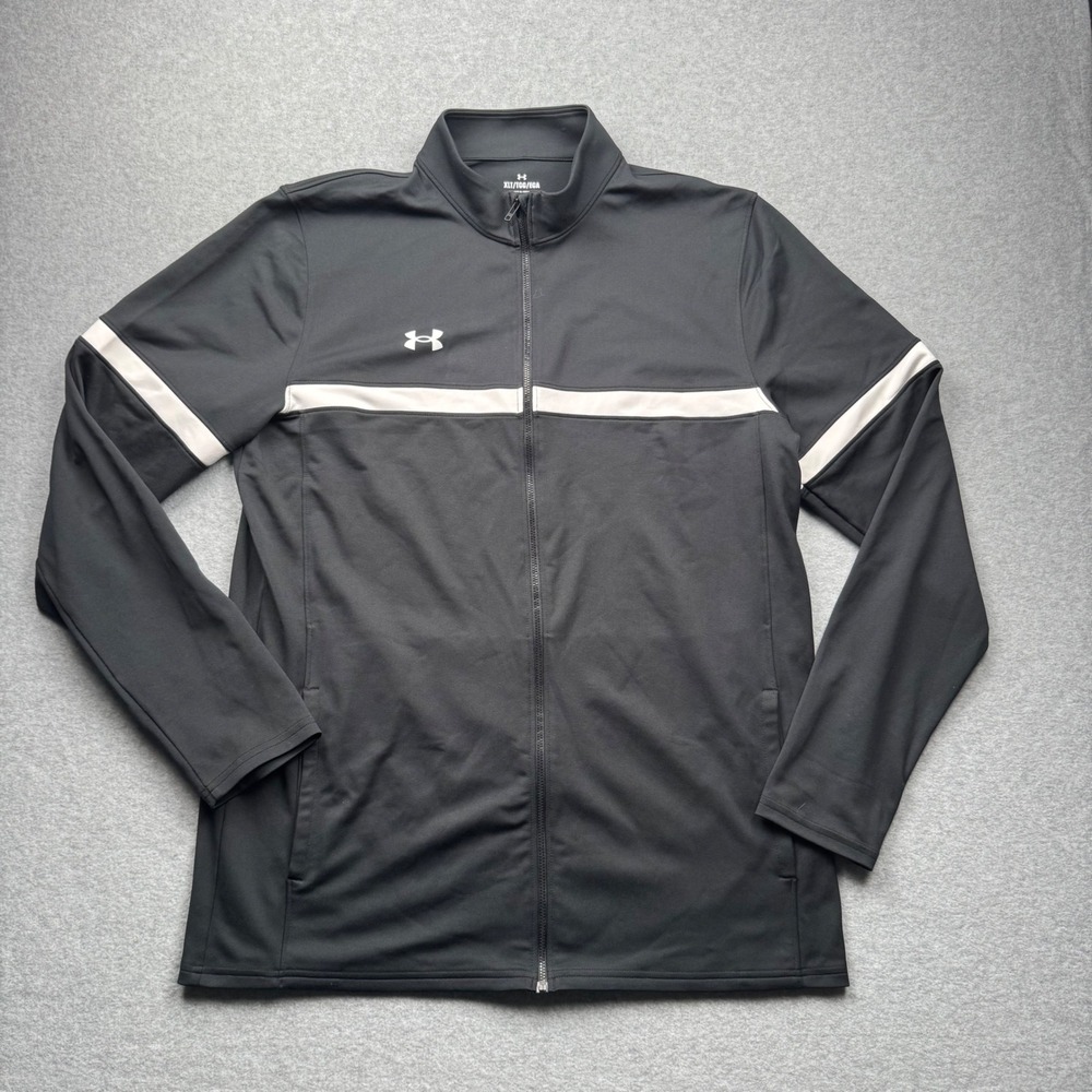 Under Armour Men Black Pique Track Jacket Full Zip XLT 1376884 White Stripe